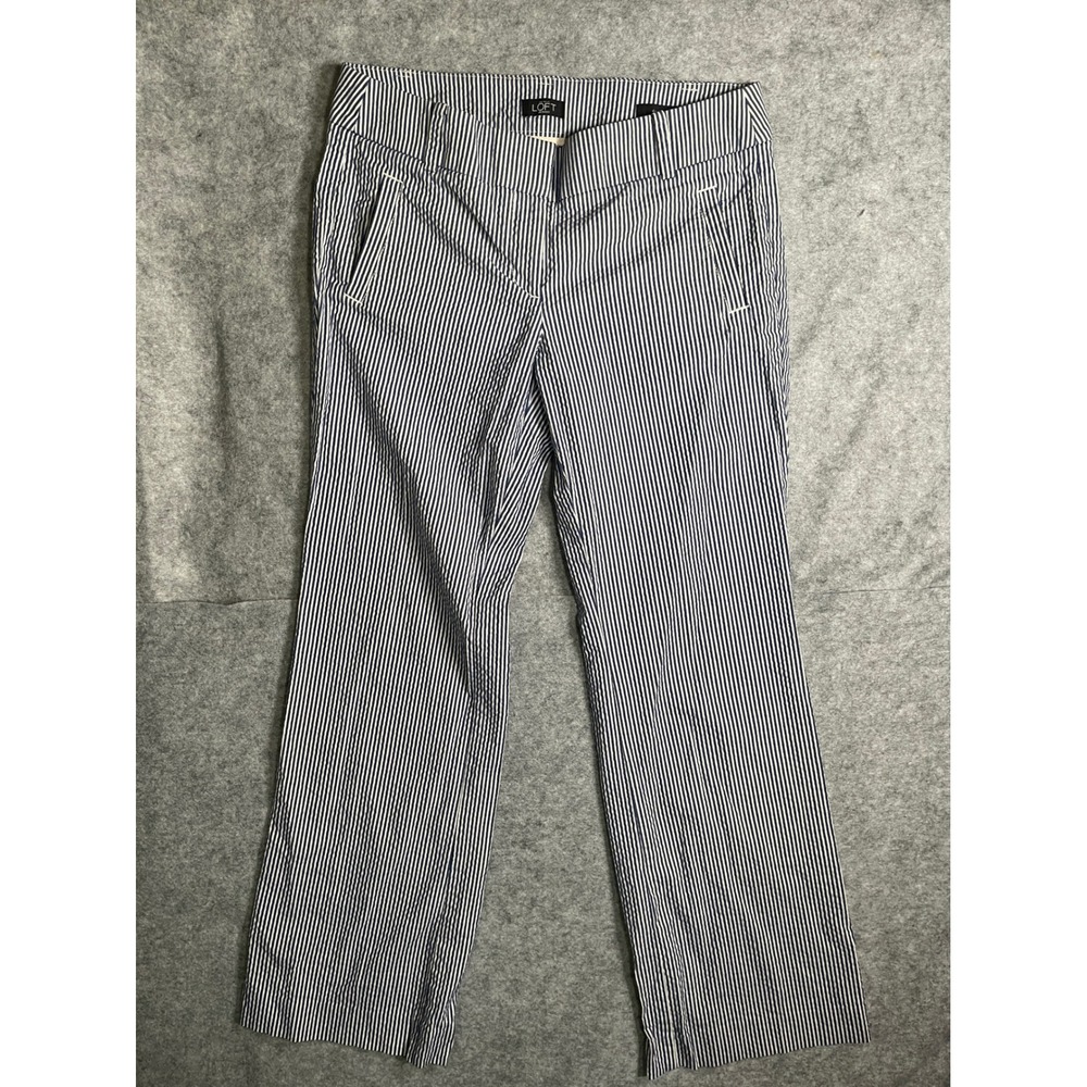 Ann Taylor LOFT Marisa BlueWhite Seersucker Striped Petite Pants 4P Straight Leg